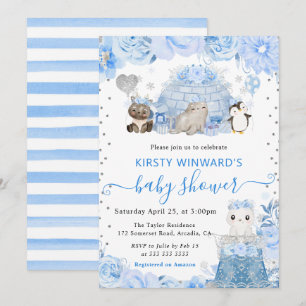 Invitation Baby Shower Animaux Arctiques Hiver Aquarelle