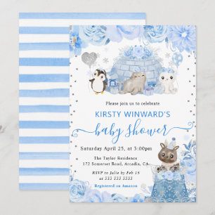 Invitation Baby Shower Animaux Arctiques Hiver Aquarelle