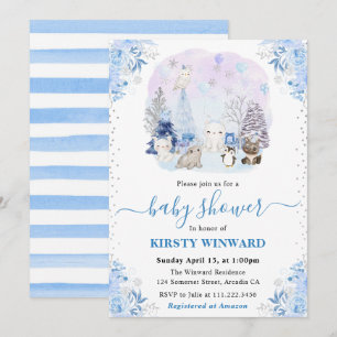 Invitation Baby Shower Animaux Arctiques Hiver Aquarelle