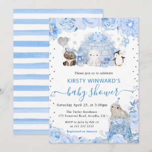 Invitation Baby Shower Animaux Arctiques Hiver Aquarelle