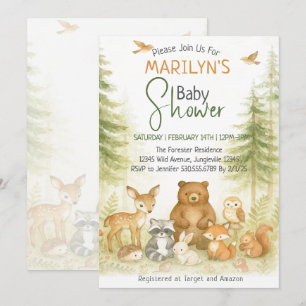 Invitation Baby Shower Animaux de Bébé de la Forêt Mignons en