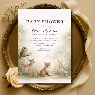 Invitation Baby Shower Animaux de la Forêt de Bois