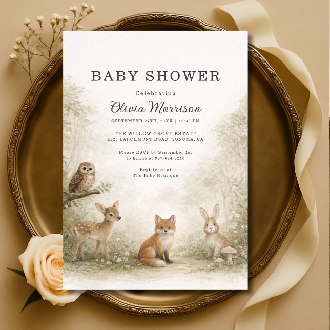 Invitation Baby Shower Animaux de la Forêt de Bois (Créateur téléchargé)