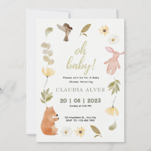 Invitation Baby Shower Animaux de la Forêt de Bois