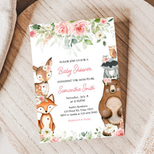 Invitation Baby Shower Animaux de la Forêt Fleurie