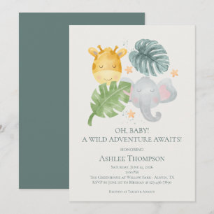 Invitation Baby Shower Animaux de la Jungle Aquarelle Neutre