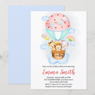 Invitation Baby shower Animaux de la Jungle en ballon à air c