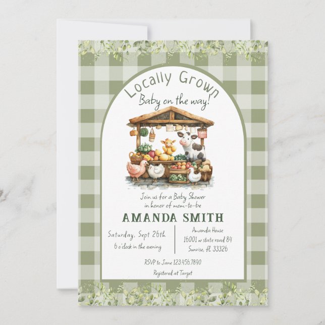 Invitation Baby shower Animaux En vichy cultivés localement (Devant)