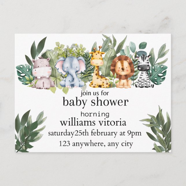 invitation baby shower, animaux, safari (Devant)