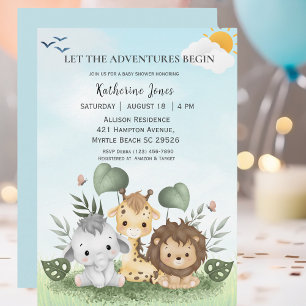 Invitation Baby shower Animaux Safari mignons