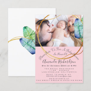 Invitation Baby shower Anniversaire Photo Bleu Blanc Rose