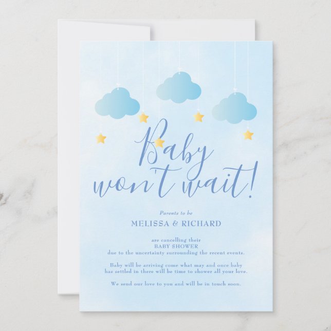 Invitation Baby shower Annulation Douche bleue par la poste (Devant)
