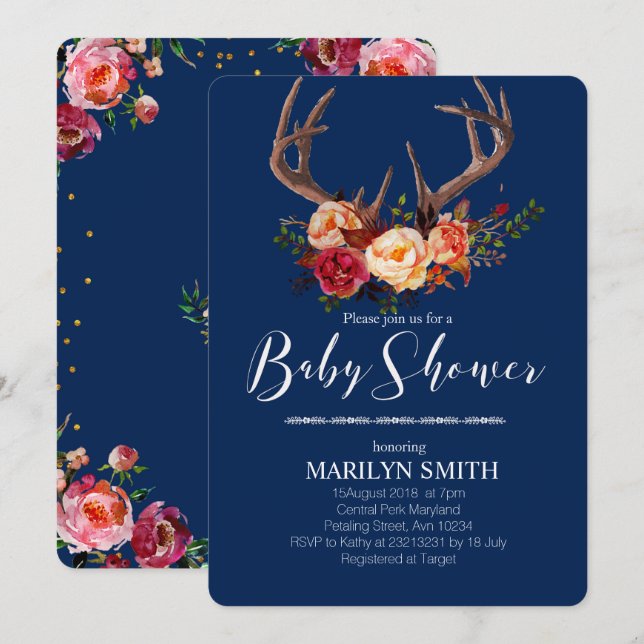 Invitation baby shower Antler (Devant / Derrière)