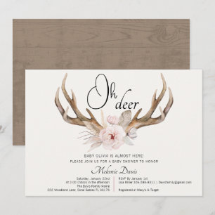 Invitation Baby shower Antler de cerf aquarelle rustique