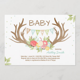 Invitation Baby shower Antler Deer Woodland Floral