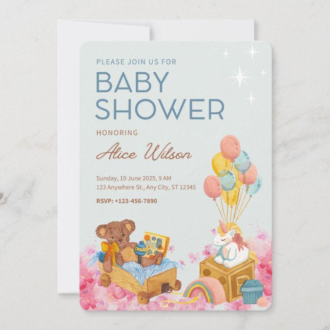 Invitation Baby shower aquarelle (Devant)
