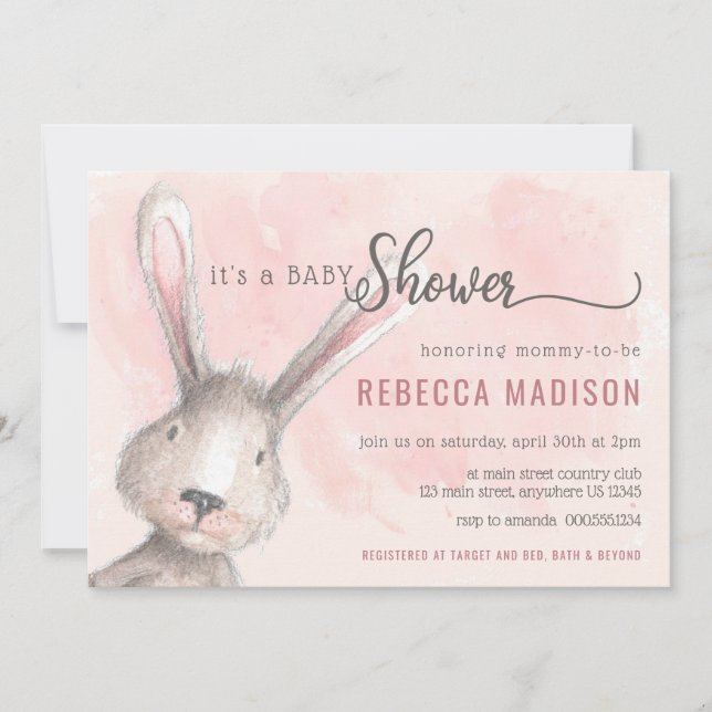 Invitation Baby shower Aquarelle Bunny (Devant)