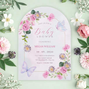 Invitation Baby shower aquarelle florale rose violet