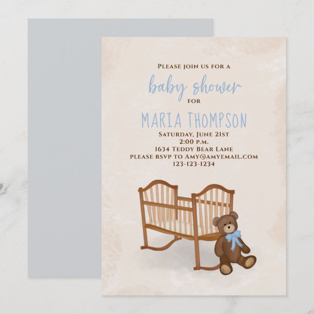 Invitation Baby shower Aquarelle garçon Rustique farci animal (Devant / Derrière)