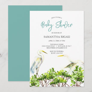 Invitation baby shower aquarelle Mangroves de héron blanc