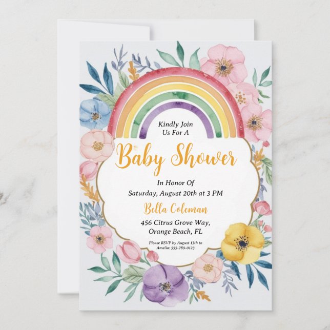 Invitation Baby shower Aquarelle moderne Boho Arc-en-ciel (Devant)
