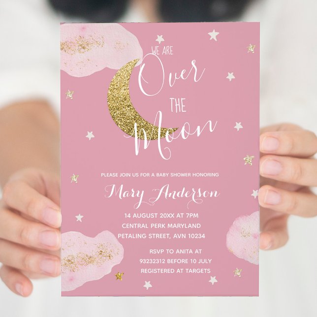 Invitation Baby shower Aquarelle rose et étoiles (Créateur téléchargé)