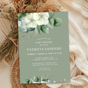 Invitation Baby shower aquarelle rustique verdure vert sauge