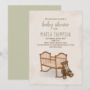 Invitation Baby shower Aquarelle Sexe Neutre Rustique Teddy