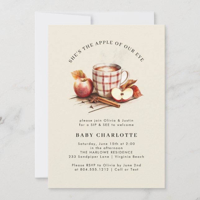 Invitation Baby shower Aquarelle Sip & See (Devant)