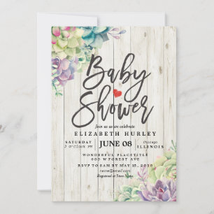 Invitation Baby shower Aquarelle Succulent Plantes Bois blanc