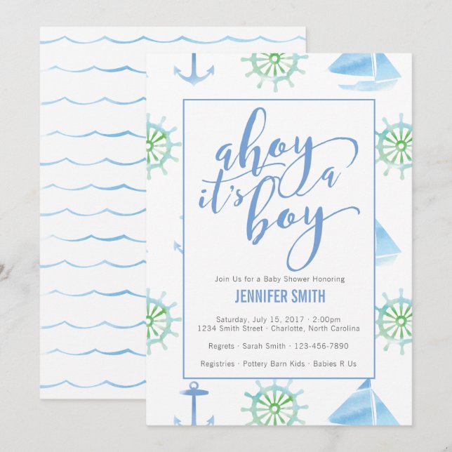 Invitation Baby shower aquatique Nautical Boy (Devant / Derrière)