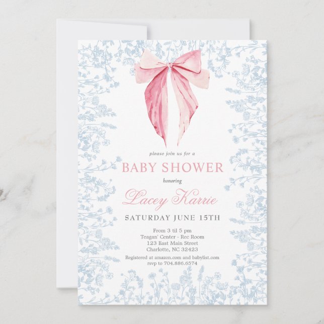 Invitation Baby shower arc bleu et rose (Devant)