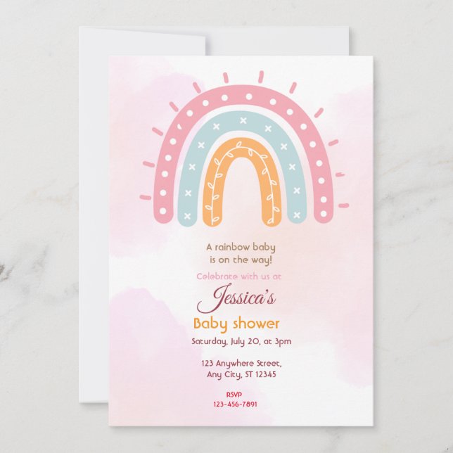 Invitation Baby shower arc-en-ciel (Devant)