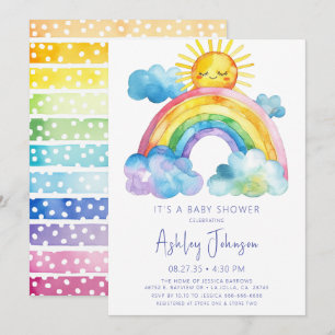Invitation Baby shower arc-en-ciel aquarelle
