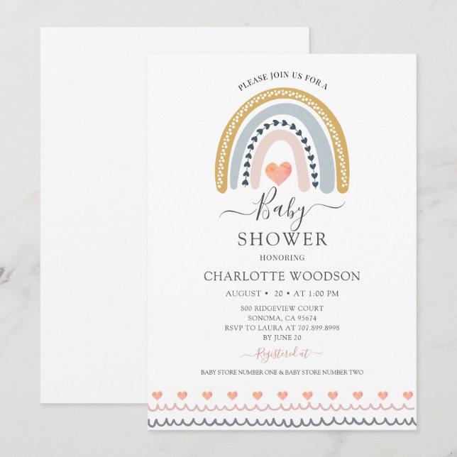 Invitation Baby shower arc-en-ciel aquarelle (Devant / Derrière)