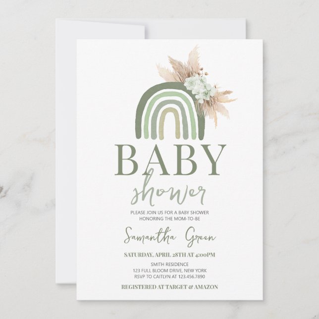 Invitation Baby shower arc-en-ciel Boho (Devant)