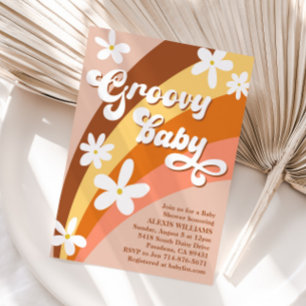Invitation Baby shower arc-en-ciel Boho Super Retro Daisies