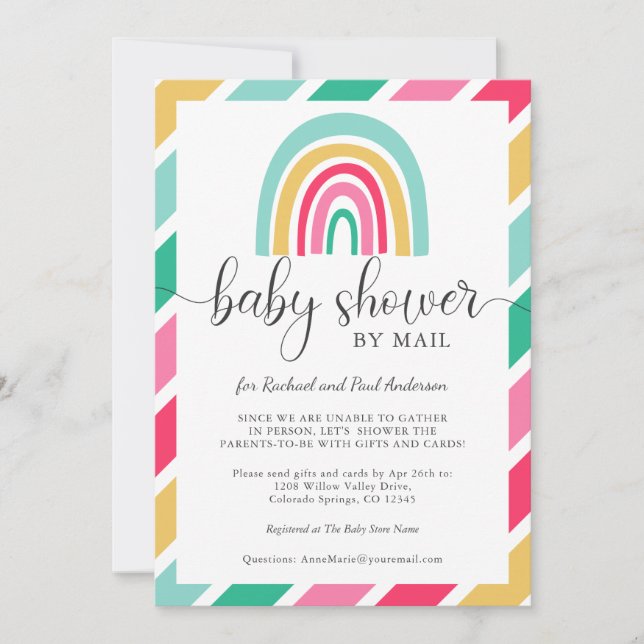 Invitation Baby shower Arc-en-ciel coloré par courrier (Devant)