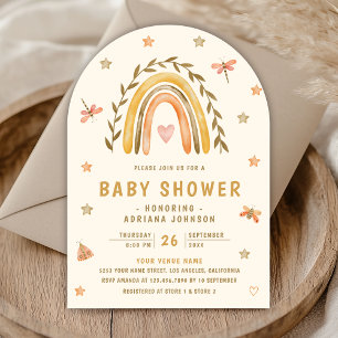 Invitation Baby Shower Arc-en-Ciel Crème Rustique Aquarelle