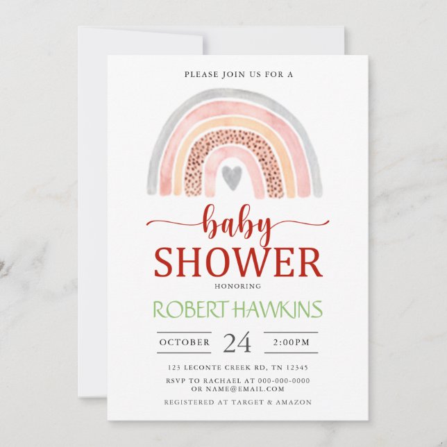 Invitation Baby shower arc-en-ciel d'aquarelle Boho neutre po (Devant)