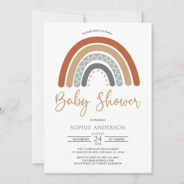 Invitation Baby shower Arc-en-ciel de Boho Tones Muet Terre (Devant)