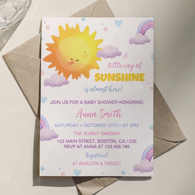 Invitation Baby shower arc-en-ciel Little Sunshine (Créateur téléchargé)