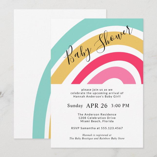 Invitation Baby shower Arc-en-ciel lumineux moderne pour fill (Devant / Derrière)