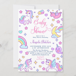 Invitation Baby shower arc-en-ciel magique Unicorn