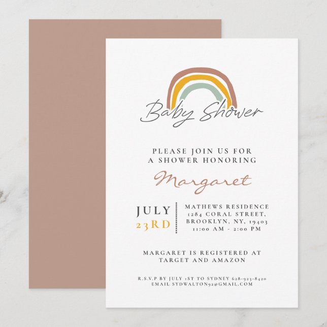 Invitation Baby shower arc-en-ciel neutre (Devant / Derrière)