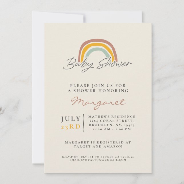 Invitation Baby shower arc-en-ciel neutre (Devant)