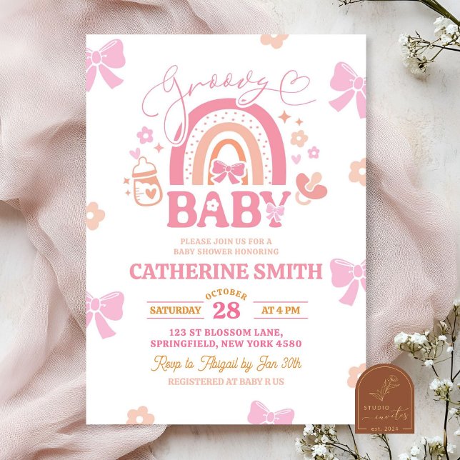 Invitation Baby shower arc-en-ciel Pastel Retro (Créateur téléchargé)