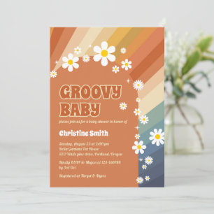 Invitation Baby shower arc-en-ciel Retro Super Baby Daisy