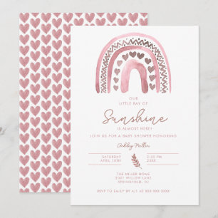 Invitation Baby shower arc-en-ciel rose Boho