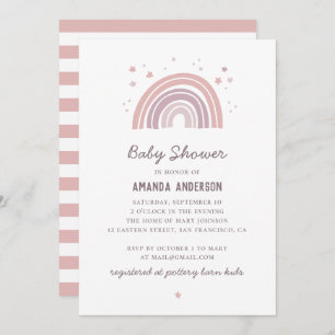 Invitation Baby shower arc-en-ciel rose et violet mignon past